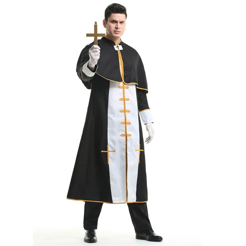 Couple Halloween Costume for Women Men Medieval Cosplay Priest Nun Missionary Costume Church Religious Convent Fancy Party Dress