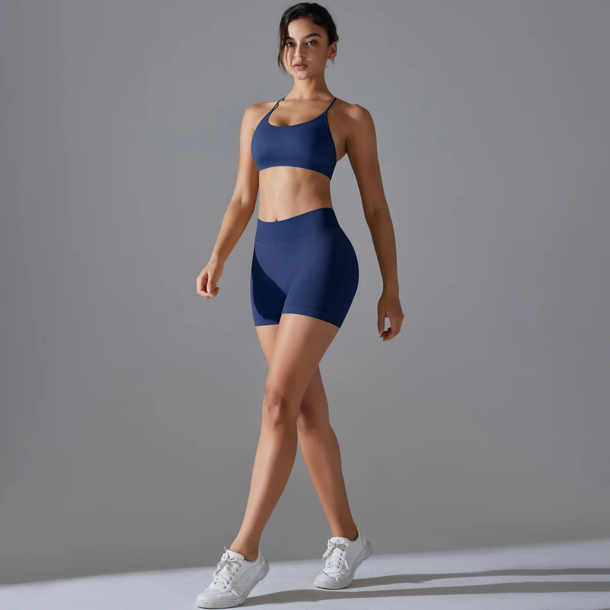 Conjunto deportivo de yoga, mallas de gimnasio de secado rápido, tirantes cruzados con absorción de impactos, pantalones cortos de ciclismo para mujer, entrenamiento de yoga.