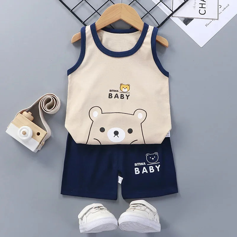 Conjuntos para niños, ropa para niños, chaleco, traje de verano para niñas, ropa para bebés, camisetas de algodón, pantalones cortos, camiseta sin mangas