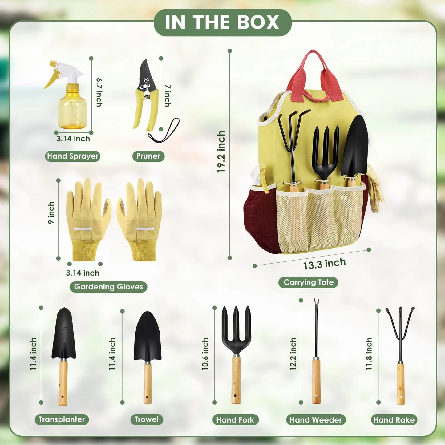 Juego completo de 10 herramientas de jardinería resistentes, con agarre de goma antideslizante, bolsa de almacenamiento, pala, tijeras y herramientas para exteriores.