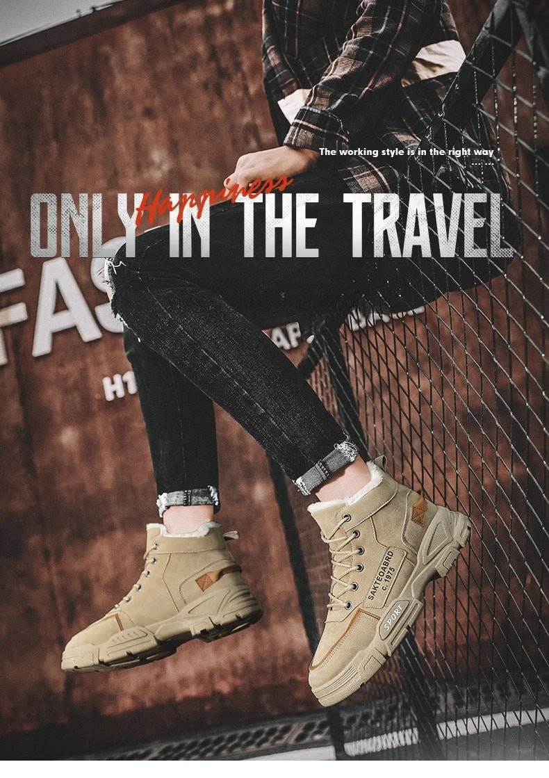 Nuevos zapatos de invierno de caña alta para hombre, botas de nieve para exteriores para hombre, zapatos de algodón con forro polar de moda, zapatos casuales cómodos de marca de tendencia.