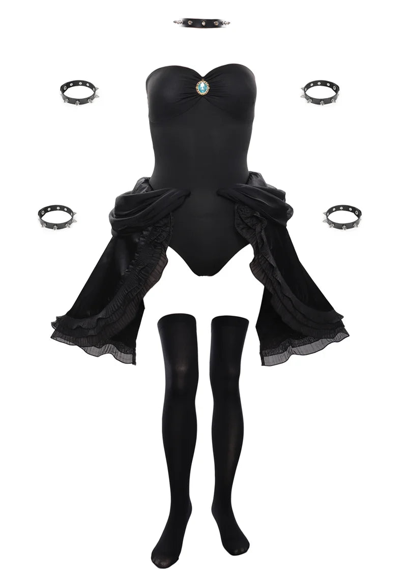 WENAM Bowsette Cosplay Costume Black Gothic Dress for Halloween Bowsette Princess Bowser Cosplay Costume Dress Sexy Short Black