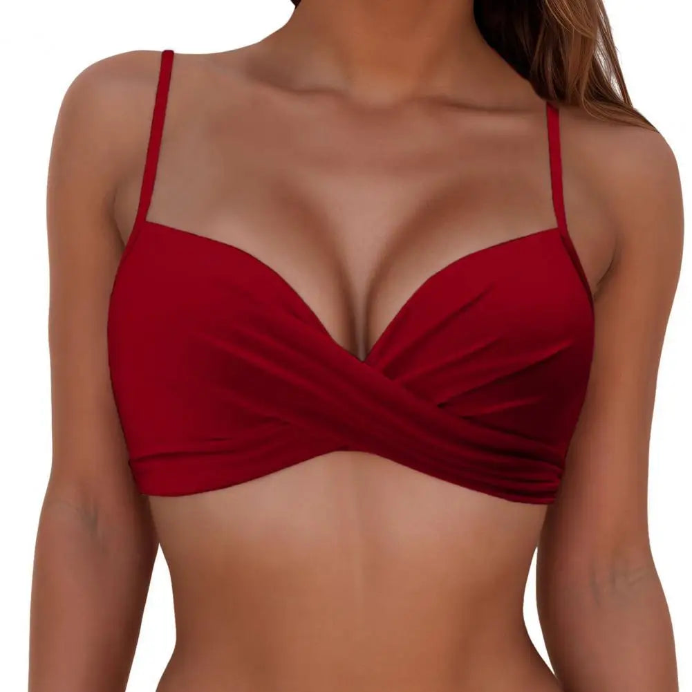 Sexy Ladies Beachwear Bra Tops Black for Swimwear Female Low Waist Swimsuit Women V-Neck Front Knotted Bikini Top Bathing Suit