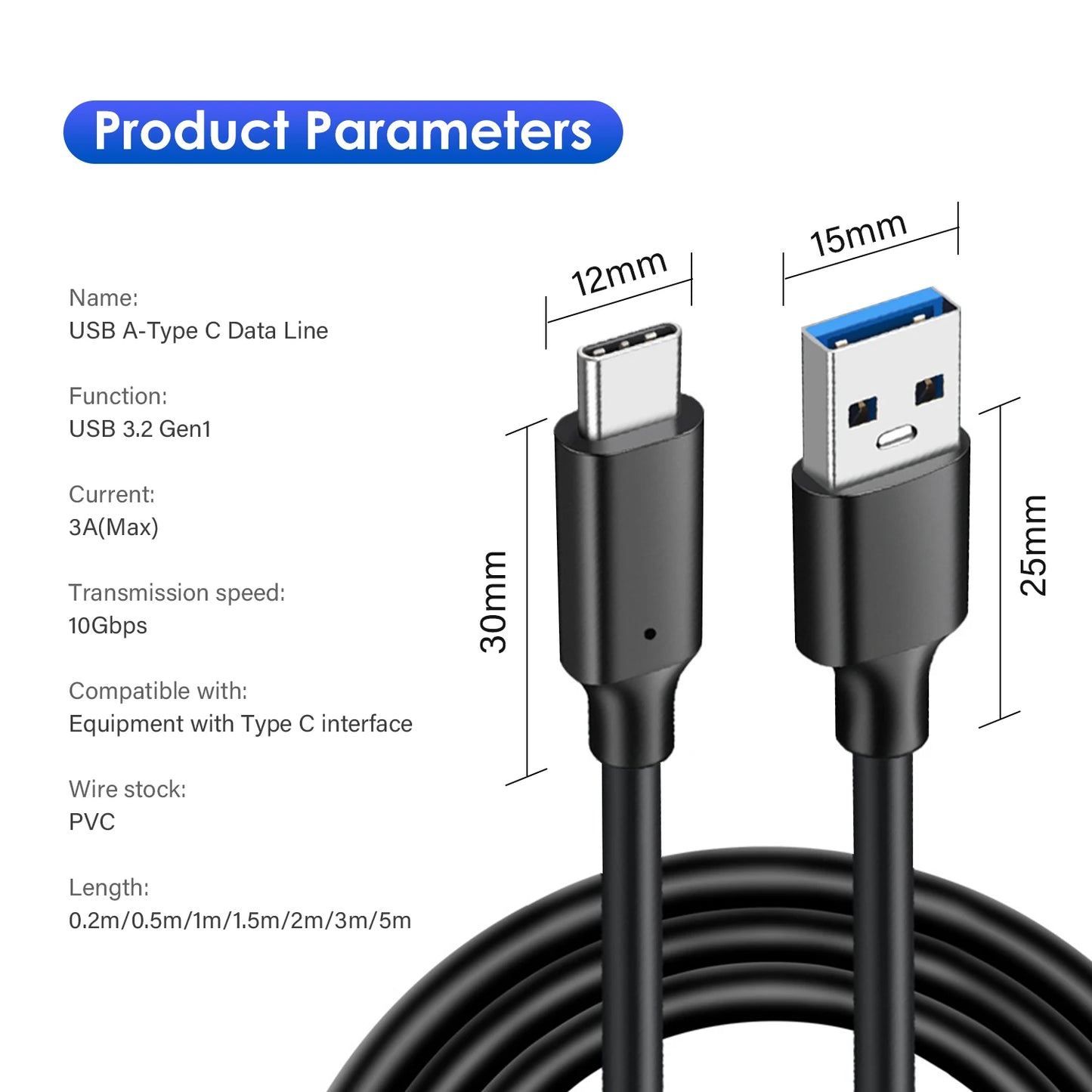 Cable USB C a USB A, USB 3.1, 3.2 Gen2, 10 Gbps, cable de datos USB C, Android Auto 3A, para SSD externo USB C, MacBook Pro, iPad, Galaxy S23