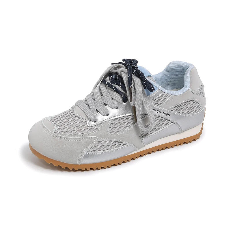 Zapatos vulcanizados para mujer, moda 2025, con cordones, colores a juego, nuevos, de malla redonda, ligeros, cómodos y casuales para caminar.