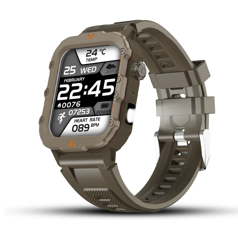 Reloj inteligente deportivo LAXASFIT para hombre con Bluetooth, monitor de frecuencia cardíaca, linterna LED, multifunción, para deportes al aire libre