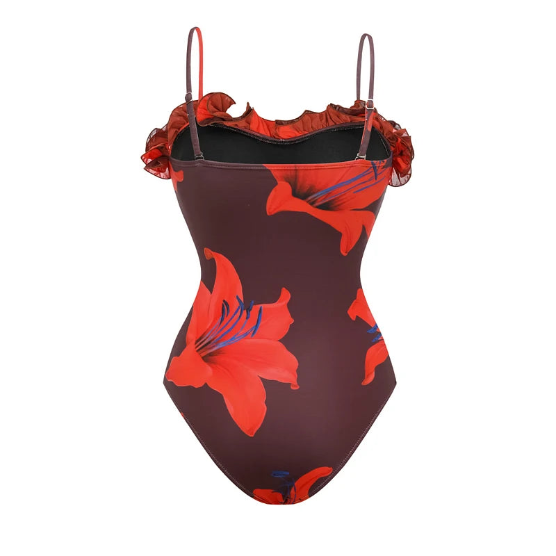 Sexy Swimsuit Women Bikini Set Lily Contrast Print Fabric Patchwork Skirt Push Up Swimsuit Biquini Bodysuit Bathing Suits