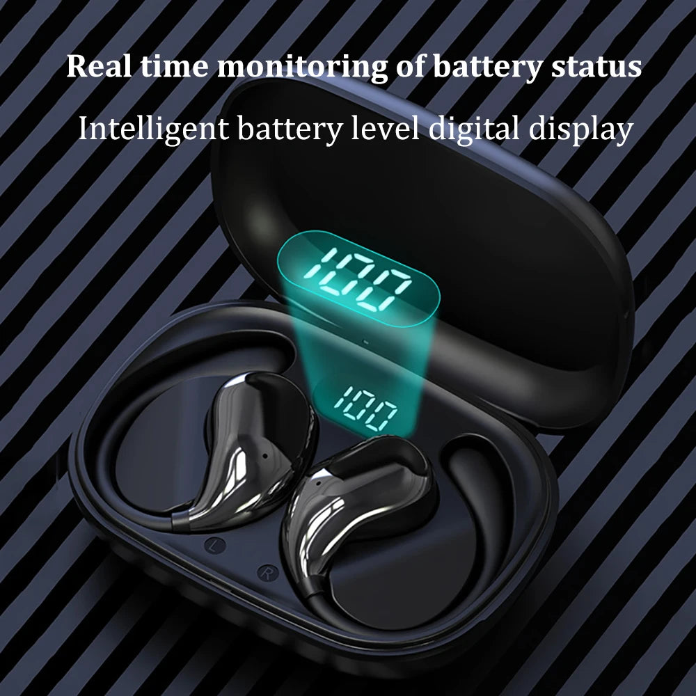 Auriculares inalámbricos Bluetooth 5.4 con gancho para la oreja, TWS, estéreo de alta fidelidad, resistentes al agua, con pantalla LED y modo de espera prolongado.