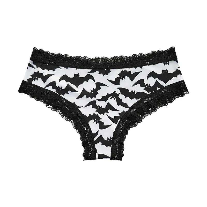 Ropa interior para mujer, bragas sexys con borde de encaje, estilo gótico, lencería con calavera rosa, pantalones triangulares cómodos y transpirables personalizados