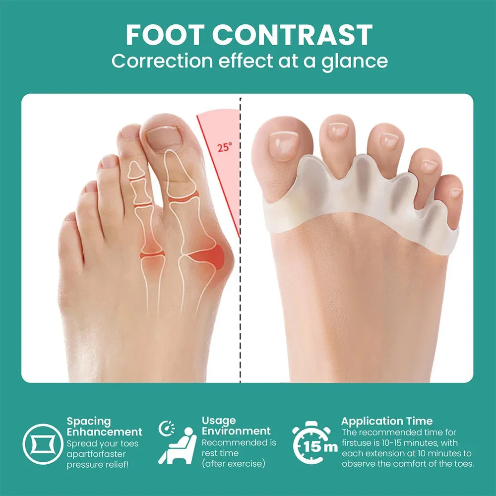 Separador de dedos de silicona, corrector de juanetes y dedo en martillo, de silicona suave, para el cuidado de los pies.