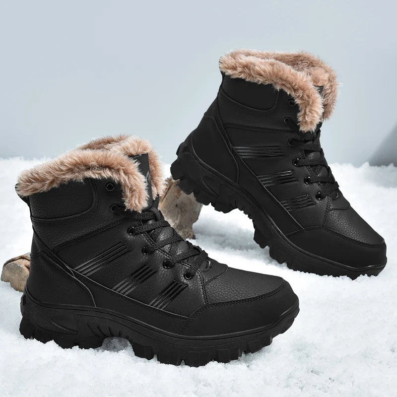Botas de invierno para hombre, zapatillas cálidas, impermeables, antideslizantes, de felpa, de cuero, talla grande 48, novedad de 2024