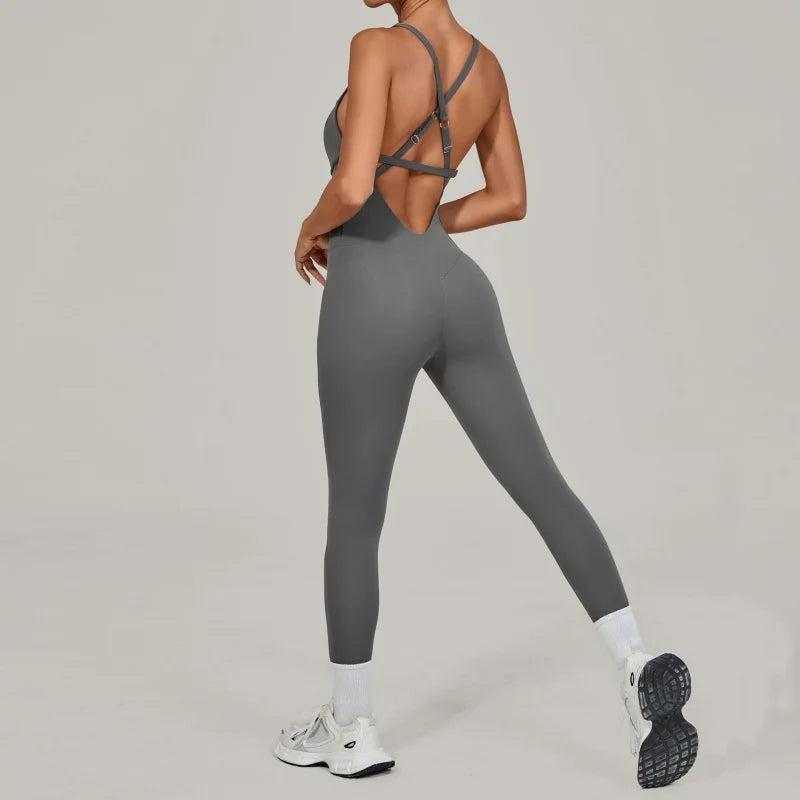 Nuevo mono de yoga para mujer, sexy, con espalda en V, cintura alta, realce de glúteos, tirantes ajustables, conjunto de yoga de secado rápido y transpirable, mono deportivo.