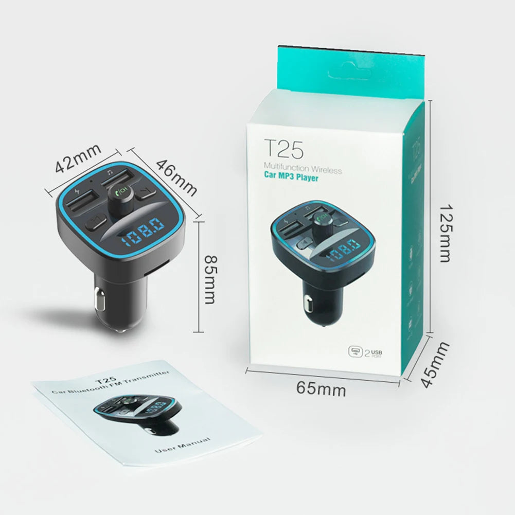 Práctico transmisor FM portátil para coche con Bluetooth 5.0, reproductor MP3, textura clásica multifuncional, doble USB