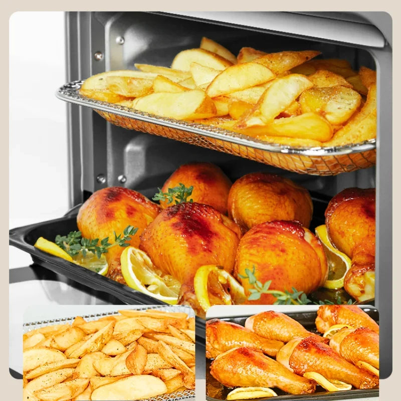 Horno de aire para freír con visualización, multifunción para el hogar, con función de giro, 16 l, horno eléctrico dedicado para hornear, pizza y papas fritas.