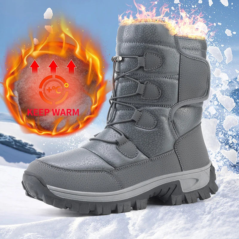 Nuevas botas de nieve cálidas de felpa para hombre, botas altas de invierno para hombre, botas de moto impermeables de invierno, botas de senderismo antideslizantes para exteriores para hombre.