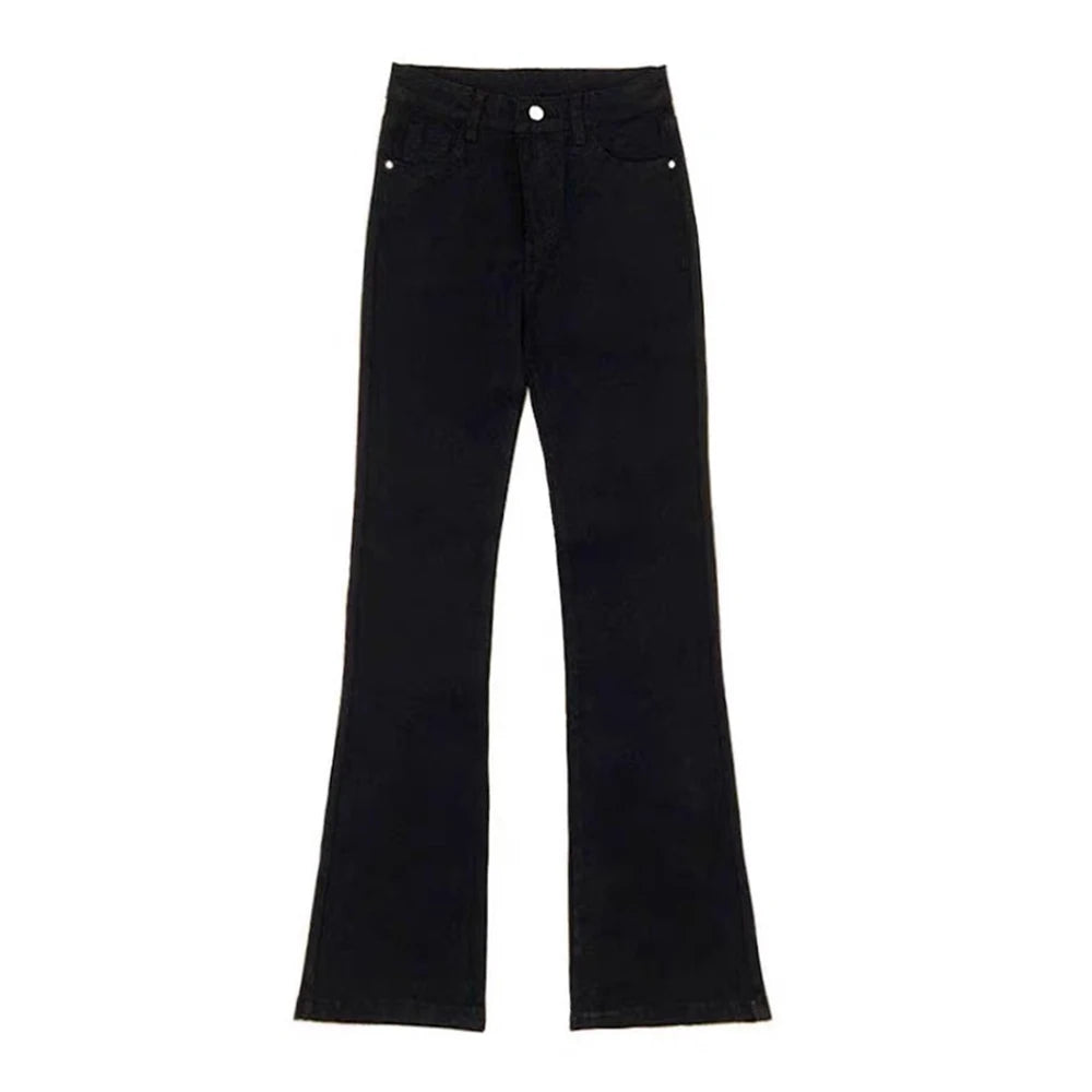 Pantalones vaqueros negros acampanados coreanos para mujer, pantalones vaqueros vintage Y2K de cintura alta, ajustados, elásticos, altos y delgados, informales, lisos, para mujer