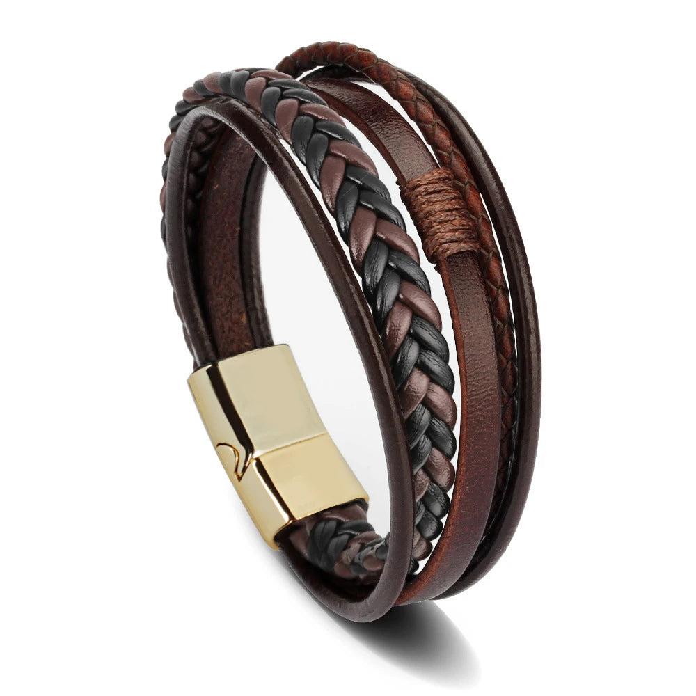Pulseras de cuero de moda para hombre, pulseras de cuerda trenzada multicapa, pulseras masculinas, joyería, pulsera para hombre
