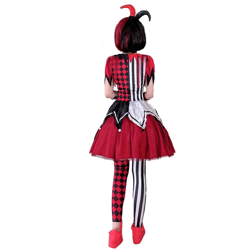 Multiple Lady Circus Clown Costume Crazy Naughty Harlequin Pennywise Roleplay Cosplay Carnival Halloween Fancy Party Dress