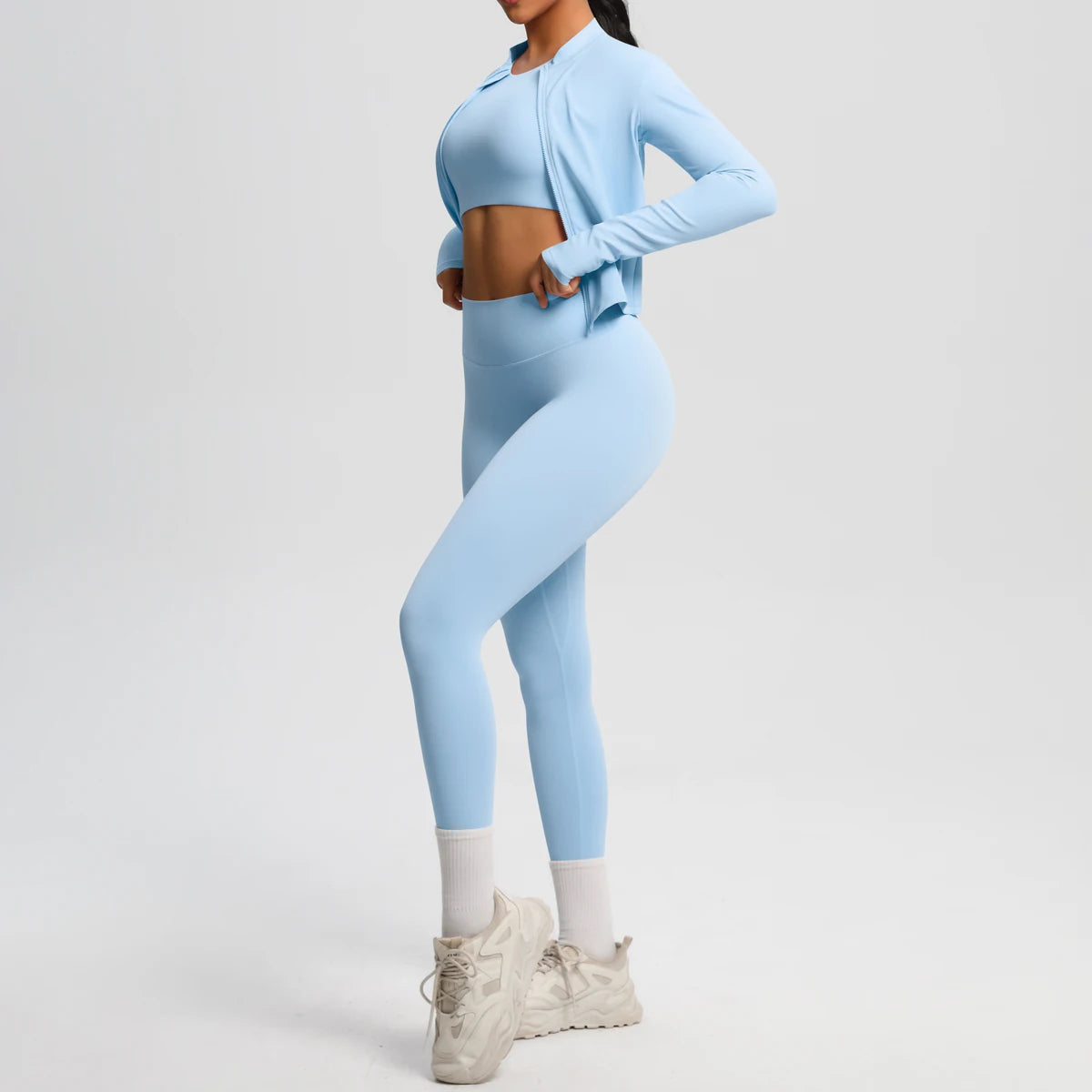Conjunto de leggings de yoga, top deportivo con cremallera y manga larga, transpirable, para correr al aire libre, pantalones de yoga ajustados e informales, ropa de fitness