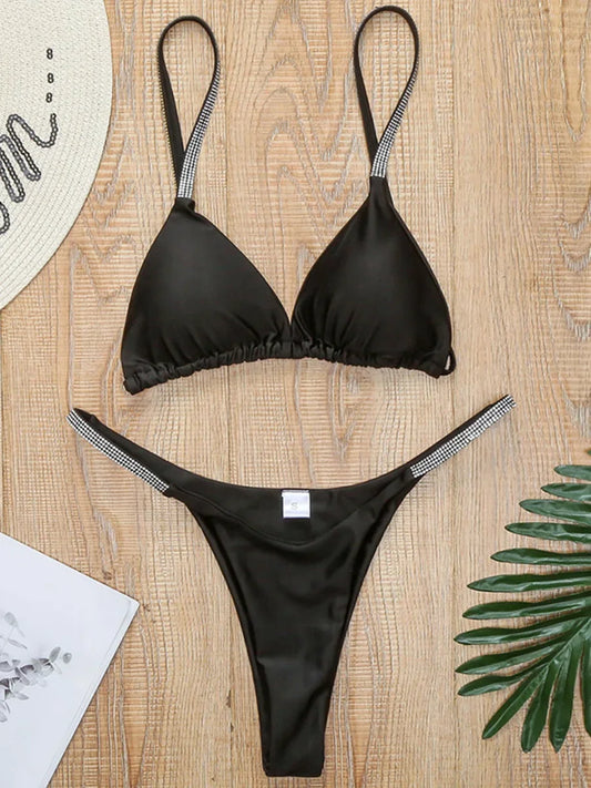 Sexy Shiny Sequins Mini Micro Thong Bikini Women Swimsuit Female Swimwear Two pieces Bikini set Brazilian Bathing Suit Swim Lady