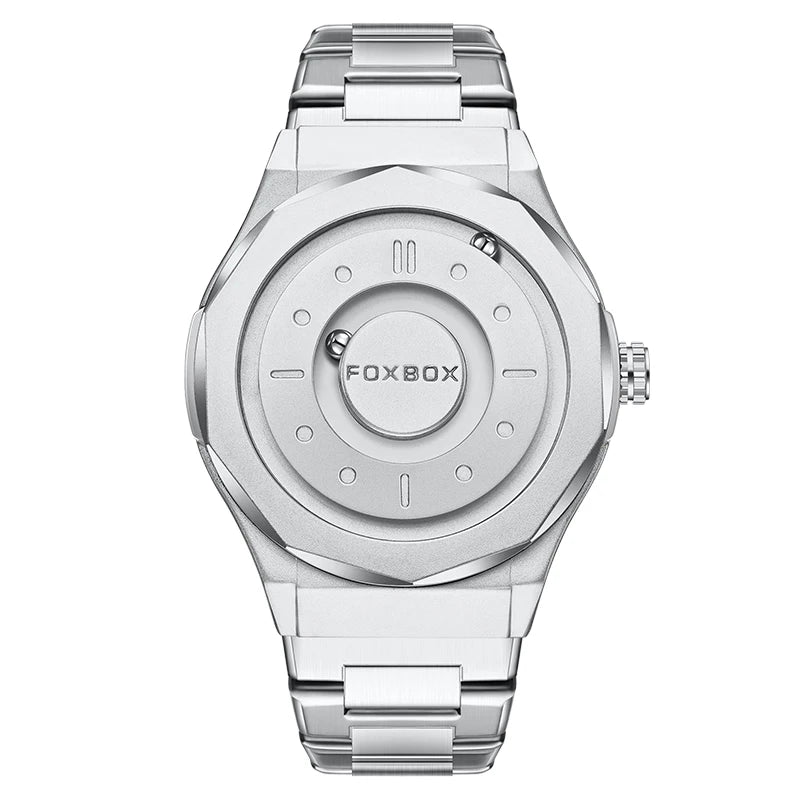 FOXBOX Reloj impermeable para hombre, marca de moda superior, de lujo, con puntero de desplazamiento y fuerza magnética, relojes de pulsera de cuarzo para hombre, Montre Homme