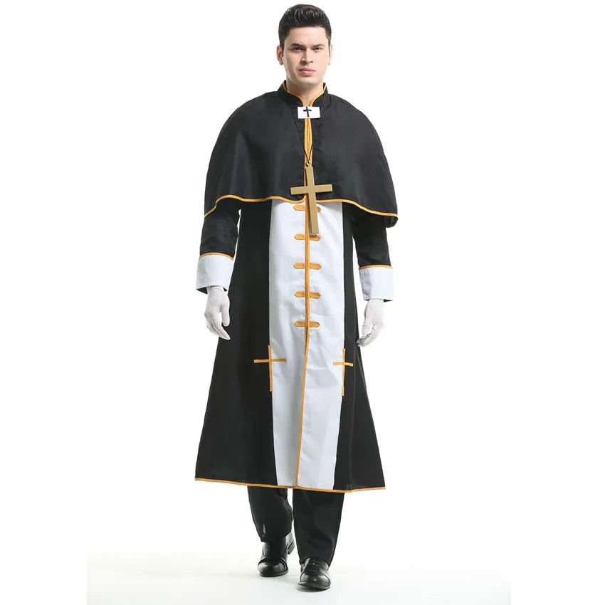 Couple Halloween Costume for Women Men Medieval Cosplay Priest Nun Missionary Costume Church Religious Convent Fancy Party Dress