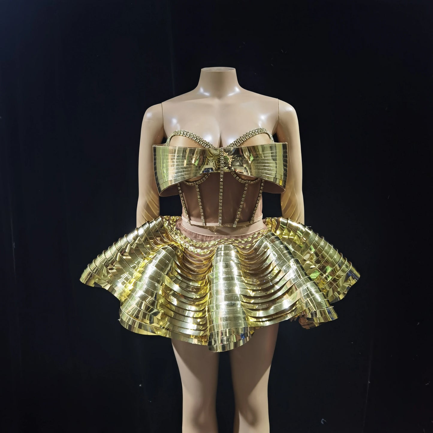Sexy Diamonds Activity Clothing Women ClubCelebrate Stage Wear Performance Outfit Sparkly GoloSilver Top 2PCS Skirt Sets Y009