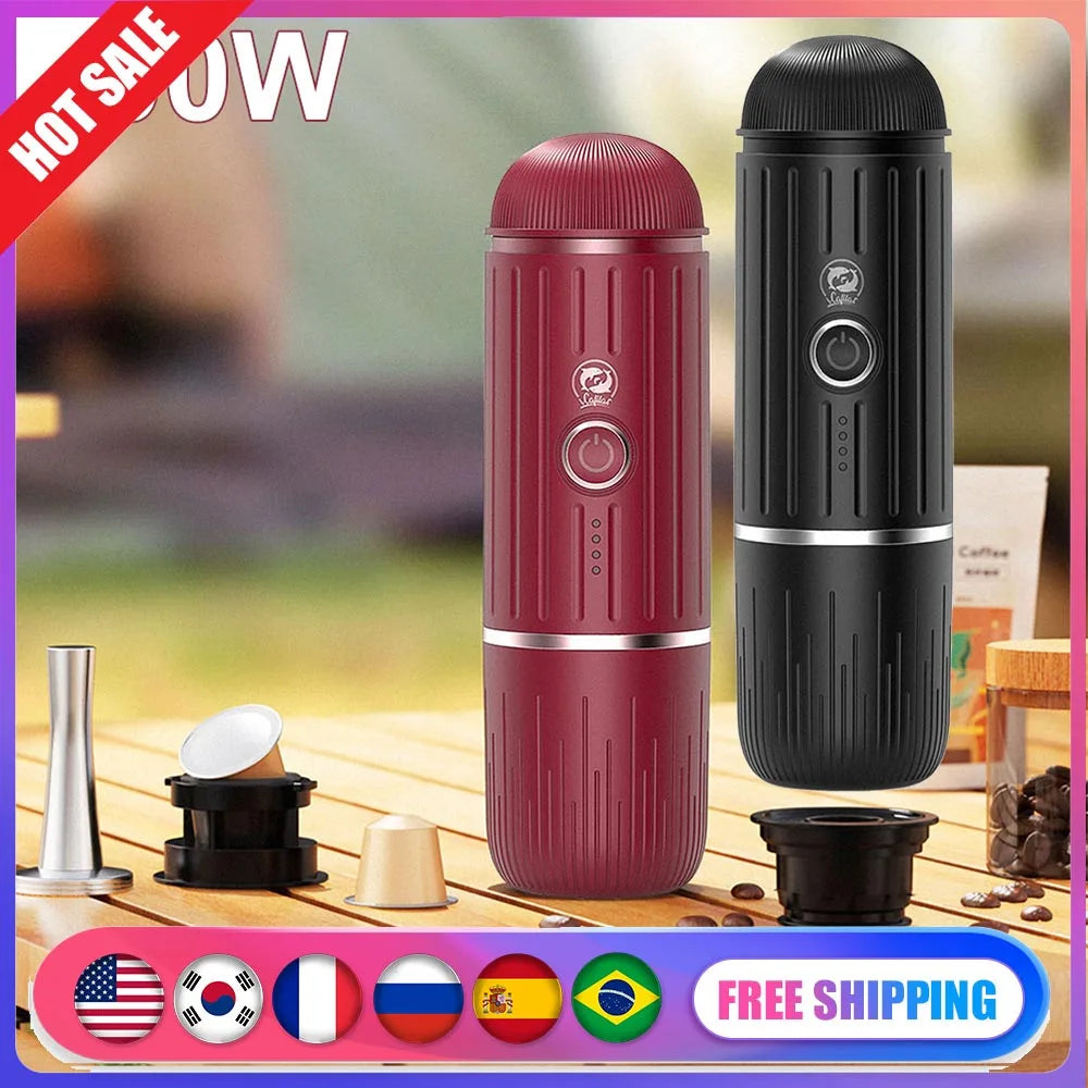 Cafetera portátil eléctrica para café expreso, compatible con cápsulas y café molido, cafetera 2 en 1 para senderismo.
