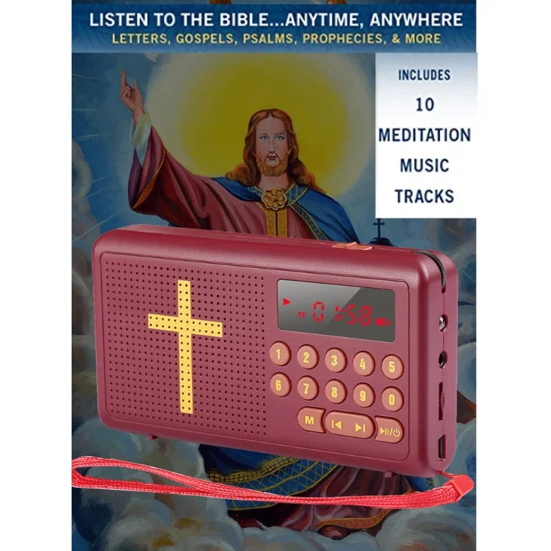 Reproductor de audio de la Biblia recargable con batería King James (versión antigua y nueva), cable de carga USB de 20 Hz y 20 KHz.
