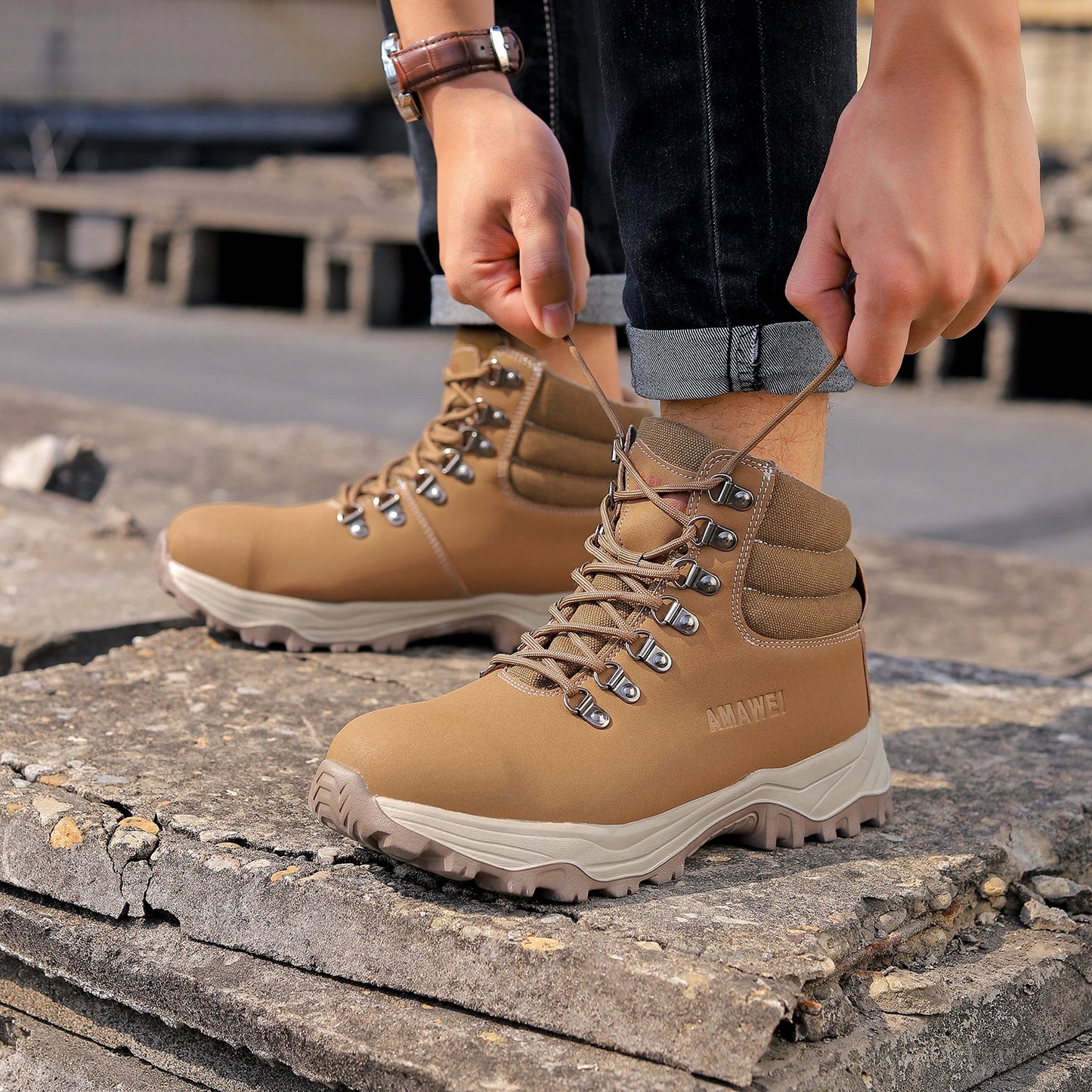 Anti-Smash Steel Toe Work Boots Mens Protection Shoes Breathable Non-Slip Anti-Puncture Construction Work Shoes Hiking Boots