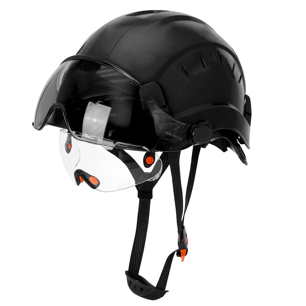 Casco de seguridad con patrón de fibra de carbono y gafas de doble visera para ingenieros, casco de seguridad CE ANSI ABS, gorra de trabajo industrial, rescate