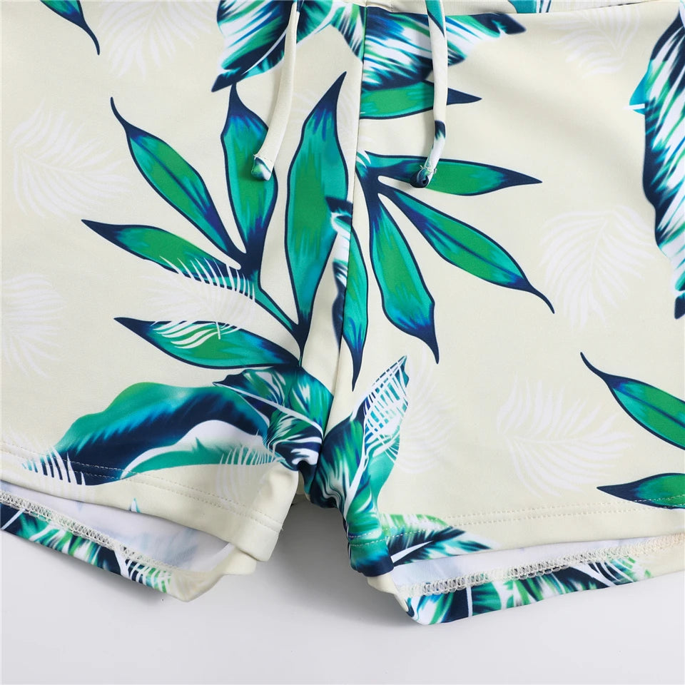 Bikini con cordón y estampado tropical para mujer, traje de baño de cintura alta con lazo frontal, pantalones cortos, traje de baño sexy para mujer, ropa de playa de verano