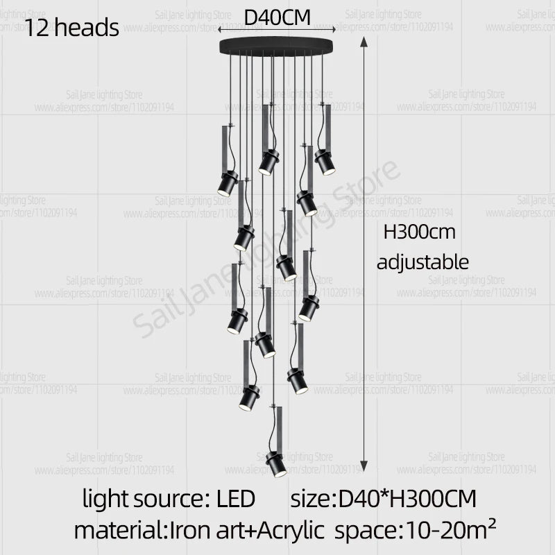 Focos LED Lámpara de araña Minimalista Moderna Iluminación para sala de estar Decoración del hogar Lámpara colgante para restaurante Lámpara colgante para escaleras