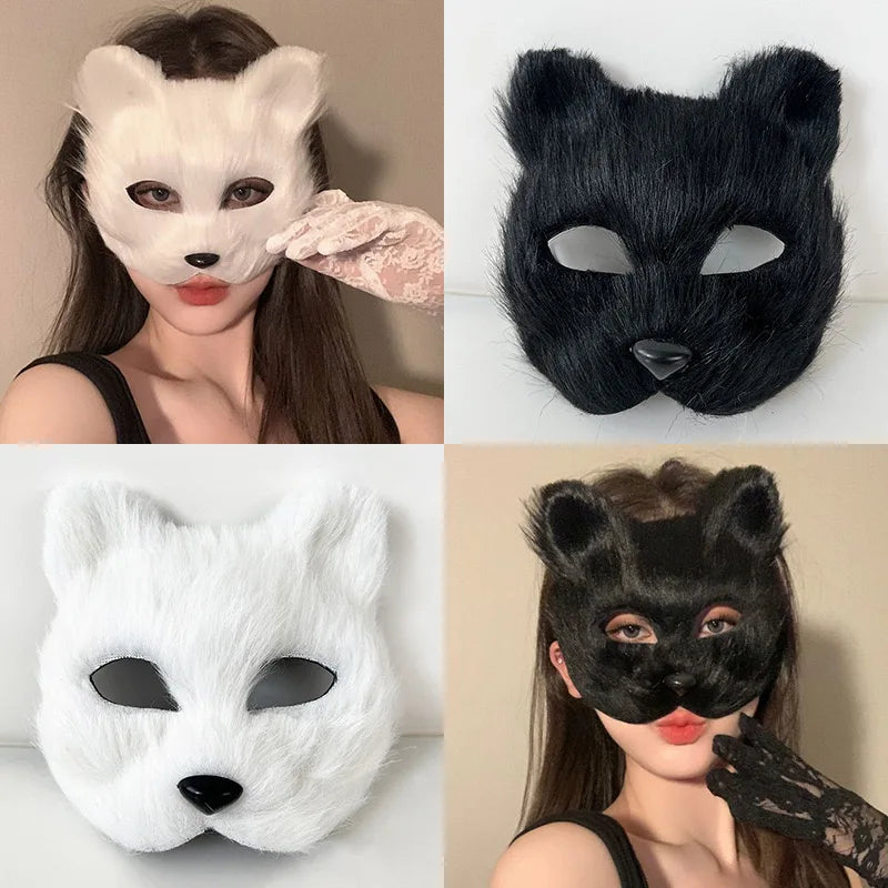 Halloween Cosplay Make-up Fox Shape Face Mask Carnival Stage Party Cartoon Cat Hair Mask Costume Props Sexy Lady Imitation Toy
