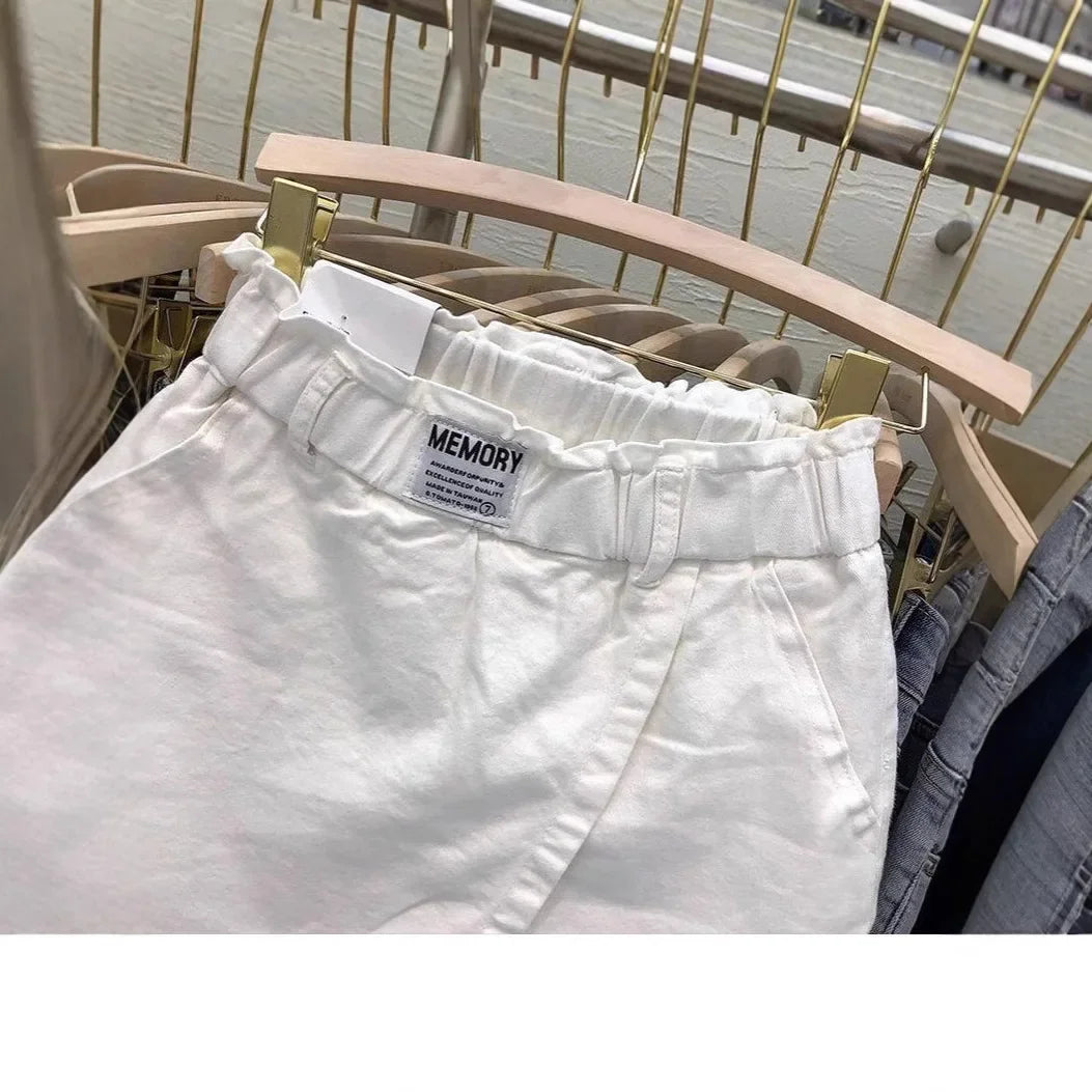 Vestido mini de algodón de cintura alta, talla grande, dos piezas, ilusión, pantalones, falda, adelgazante, corte A, medio cuerpo, para mujer, primavera, verano, blanco