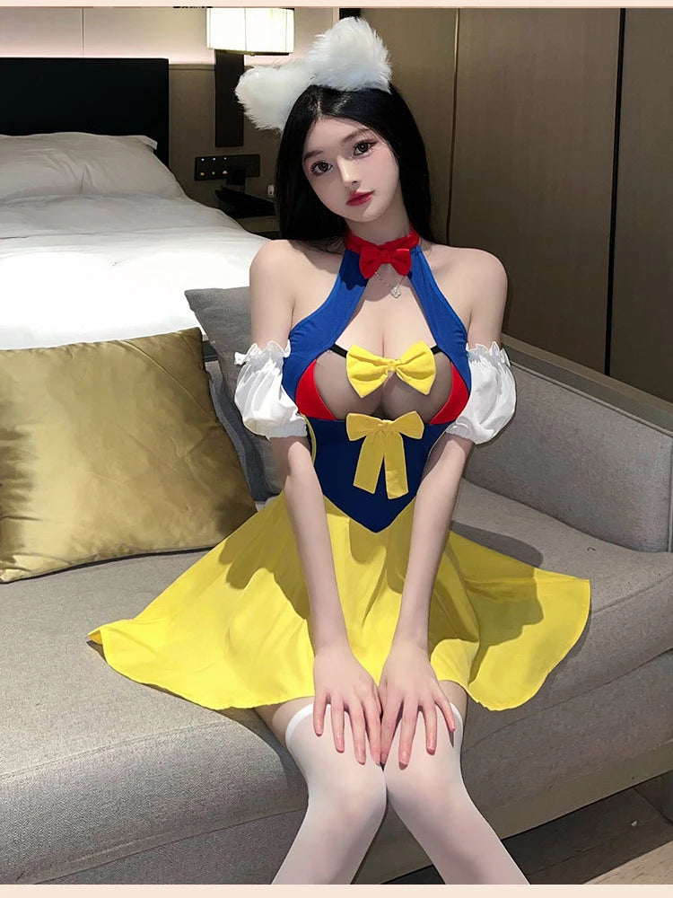 Sexy Women's Police Uniform Lolita Lingerie Set Nightclub Costume for Rave Theme Party Role play White shirts Skirt Latex Outfit
