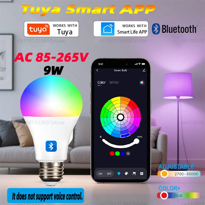 Bombillas inteligentes Tuya con Bluetooth y WiFi, E27, LED RGB, 9 W, 15 W, control por voz con la aplicación Smart Life, Alexa, Google Home.