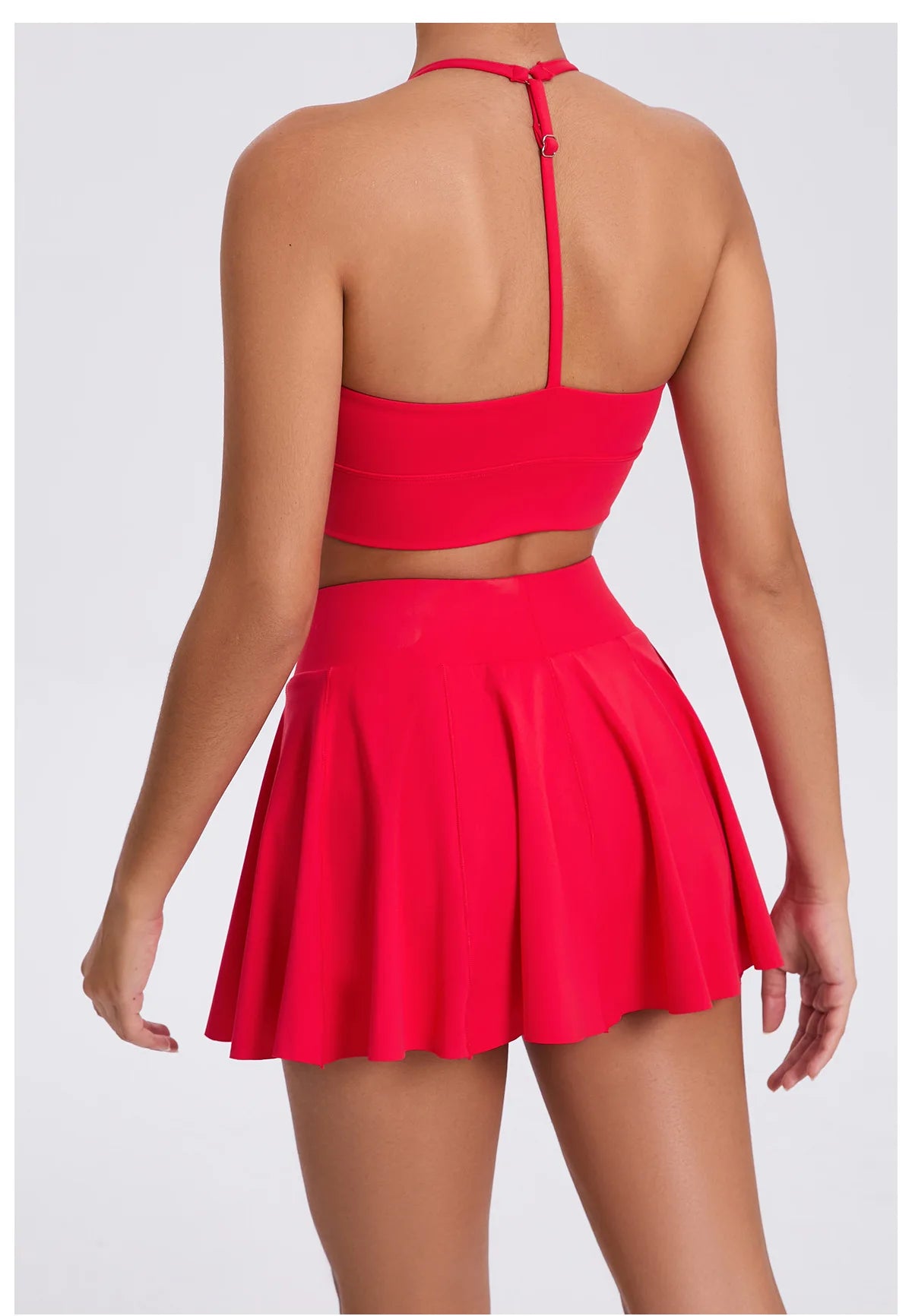 Conjunto de yoga para mujer, sujetador deportivo para exteriores, falda de tenis antiexposición, camiseta sin mangas de yoga transpirable de secado rápido, novedad de 2025