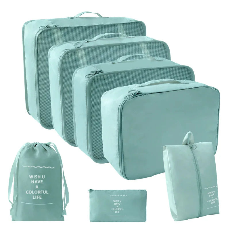 Juego de 7 bolsas organizadoras de viaje, bolsas de almacenamiento, maletas, cubos de embalaje, estuches portátiles, bolsa para ordenar ropa y zapatos, plegable