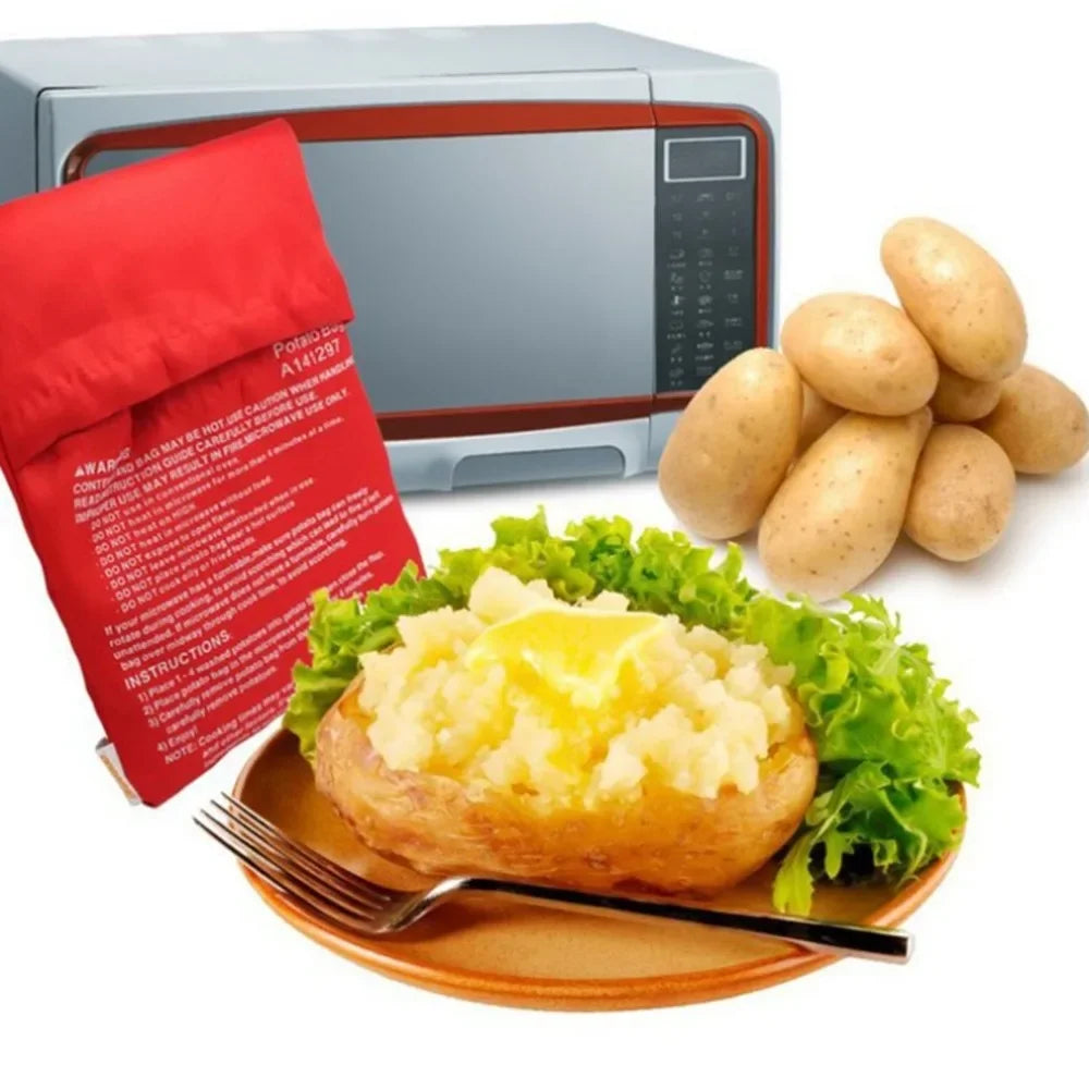 Bolsa reutilizable para cocinar papas en microondas, bolsa para cocinar papas al horno, papas perfectas en 4 minutos, bolsa roja para hornear