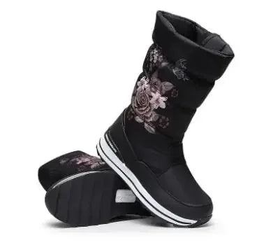 Botas de nieve para mujer, botas de invierno con plataforma, botas gruesas de felpa, impermeables y antideslizantes, zapatos de invierno de moda para mujer, botas cálidas de piel para mujer