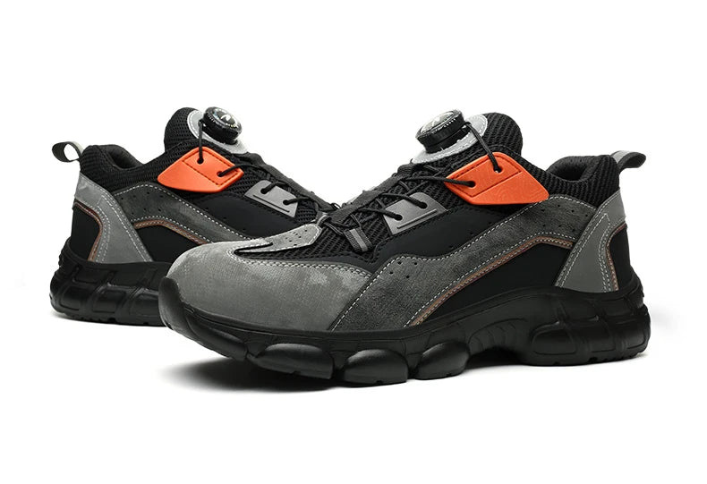 Zapatos de seguridad con botón giratorio para hombre, calzado de trabajo antigolpes y antiperforación, calzado deportivo de moda, botas protectoras de seguridad.