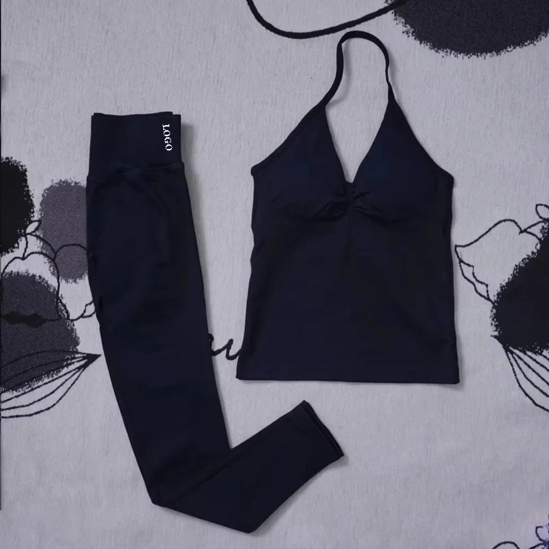 Conjunto de 2 piezas de yoga para mujer, leggings de cintura alta sin costuras, sujetador deportivo, ropa de entrenamiento, ropa deportiva para correr