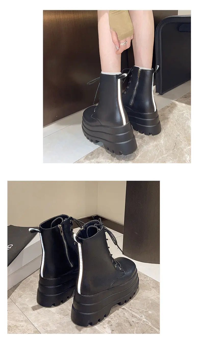 Botines de piel sintética para mujer, estilo gótico, con plataforma, puntera redonda y cordones, ideales para otoño e invierno. Talla 11.