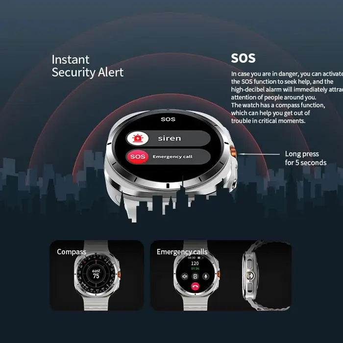 Reloj inteligente Vwar Watch 7 Ultra de 47 mm, IP68, resistente al agua, Bluetooth, llamadas, brújula, para hombre y mujer, pantalla AMOLED de 1,43", SpO2