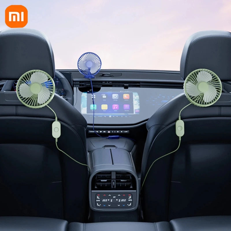Ventilador de coche Xiaomi con doble cabezal ajustable de 360°, ventilador eléctrico para automóvil, USB/12 V/24 V, 2 velocidades, silencioso, para escritorio de casa