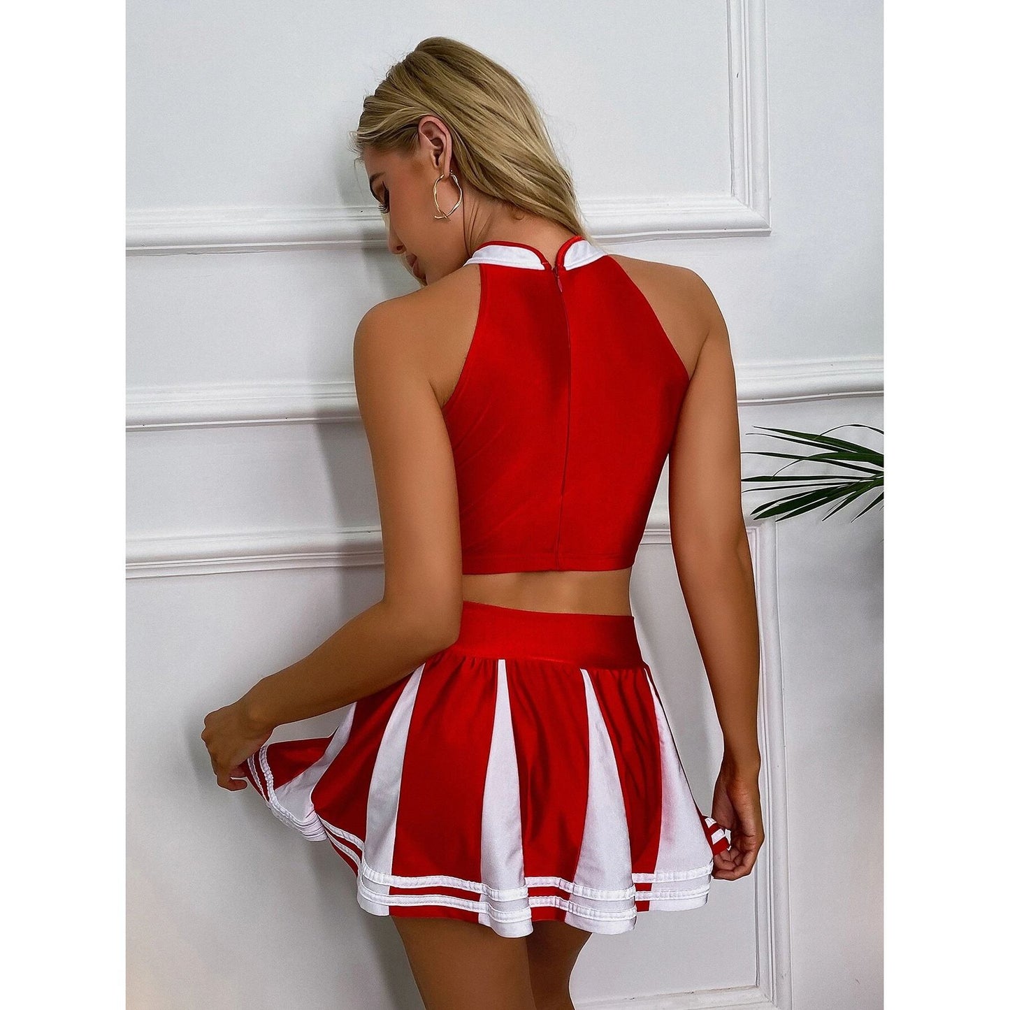 New sexy female student cheerleading costume women's adult cheerleading uniform dance uniform sleeveless crop top with mini p