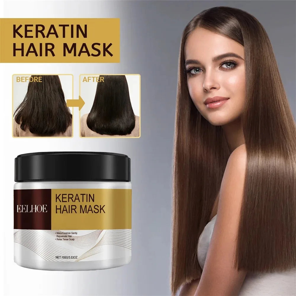 Mascarilla capilar con keratina, nutrición profunda, hidratación, reparación, frizz seco, acondicionador dañado, suavizado, brillo duradero.