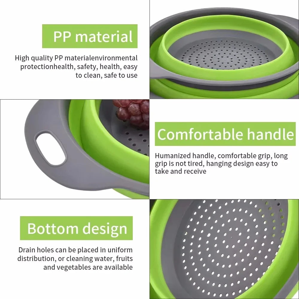 Colador plegable redondo, libre de BPA, cesta de drenaje para lavar frutas y verduras, colador de cocina, apto para lavavajillas.