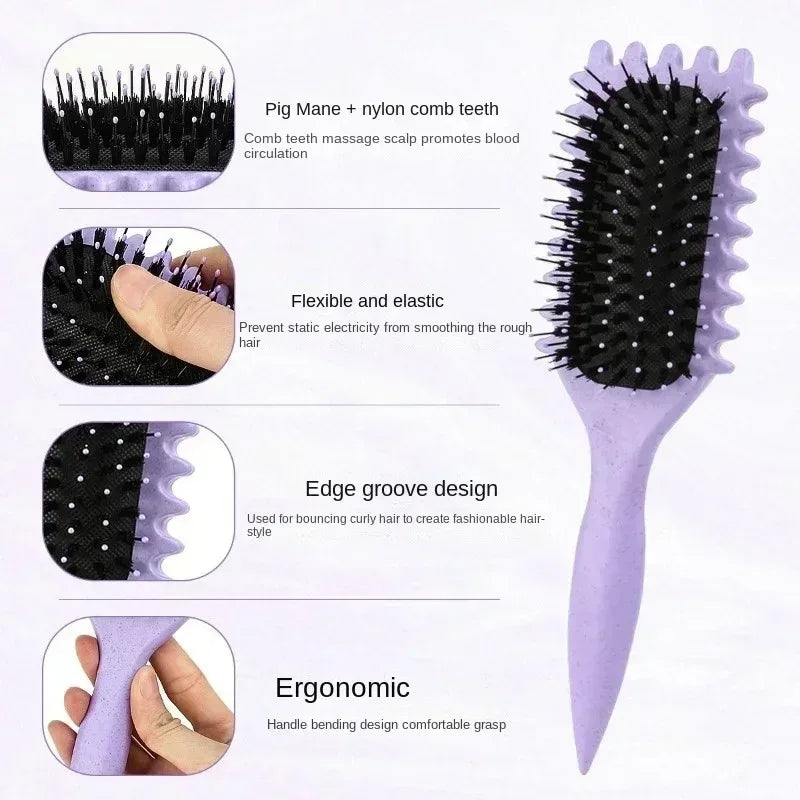 Cepillo para peinar y dar forma a los rizos de hombres y mujeres. Cepillo para peinar y dar forma a los rizos de hombres y mujeres. Herramientas para reducir los tirones.